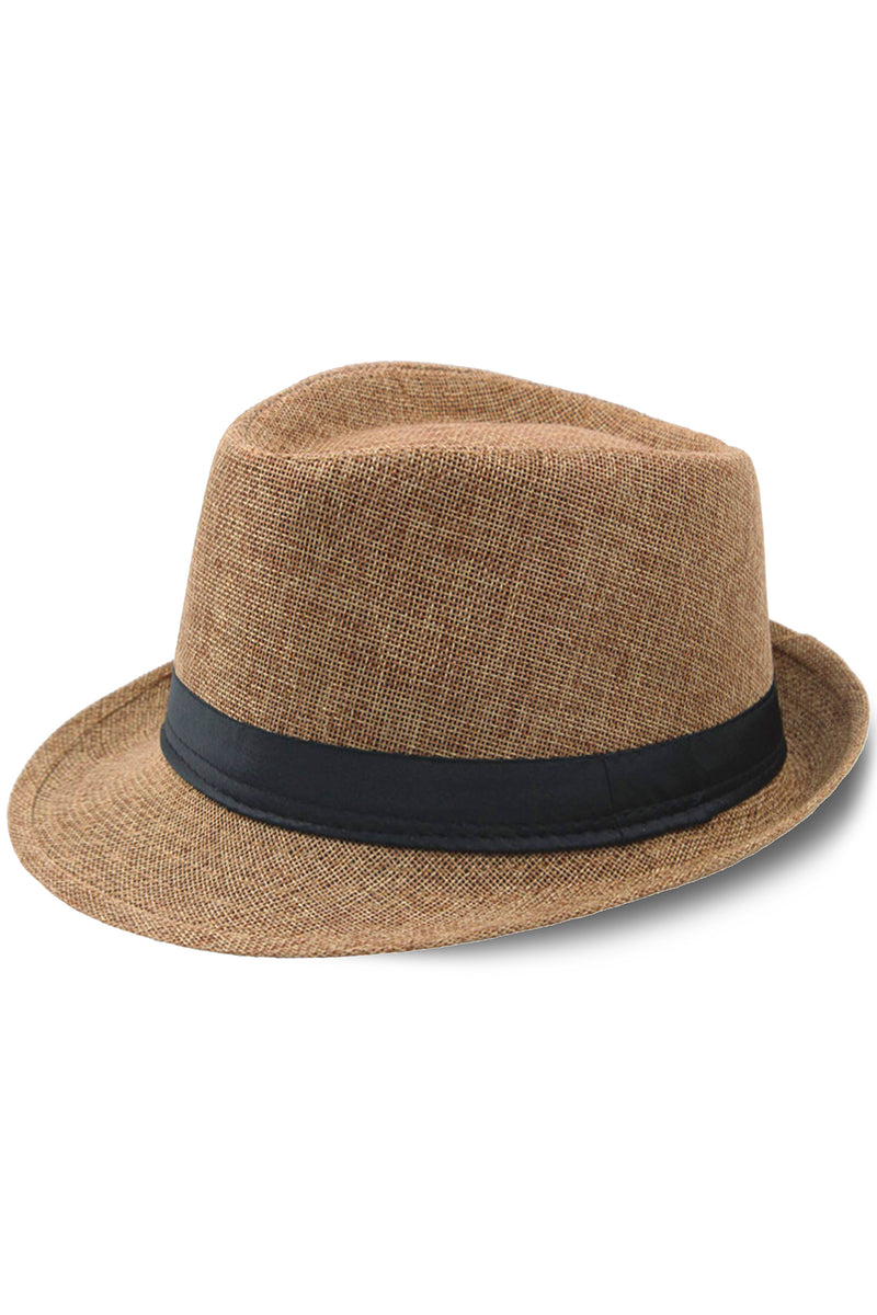 1920s Mens Fashion - Mens Panama Fedora Hat in brown straw material and black sash accent