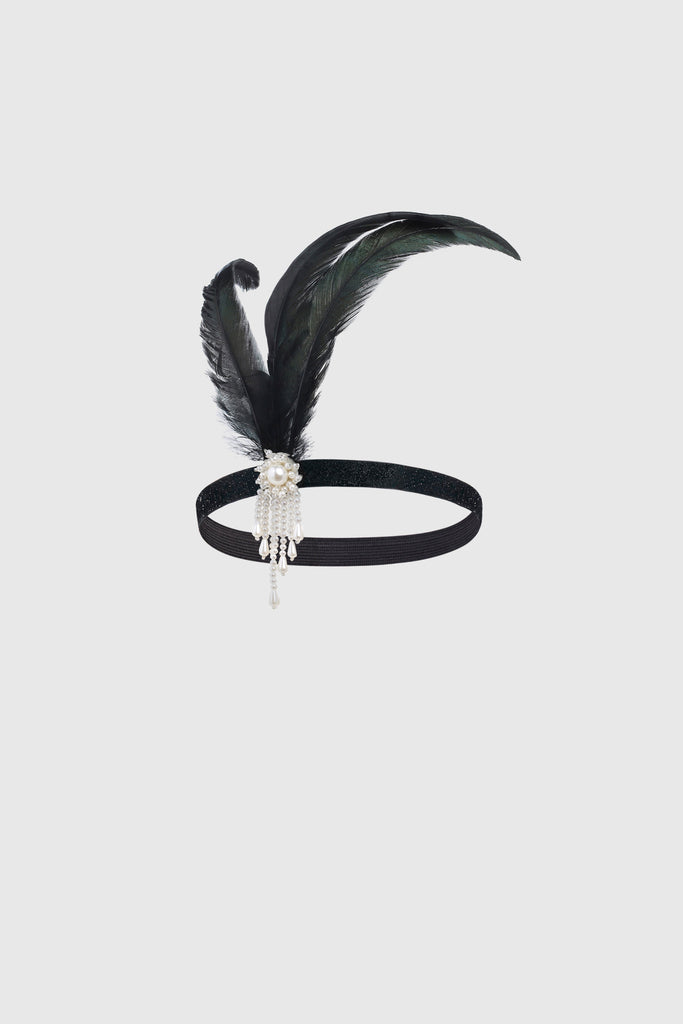 1920s Beaded Feather Shimmer Hairband - BABEYOND