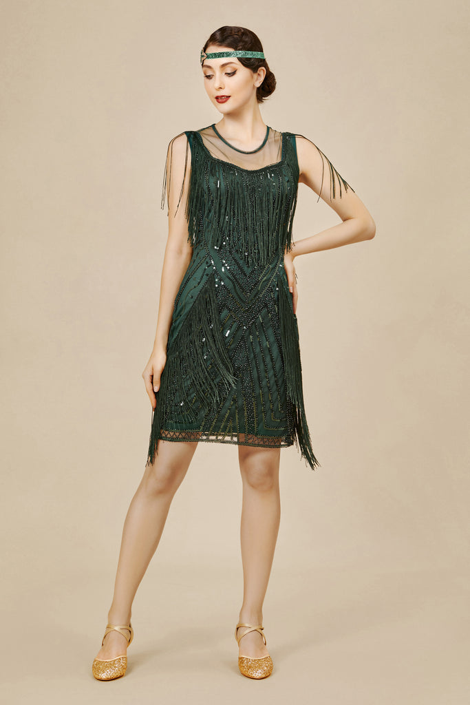 Striped Sequin Collared Gatsby Dress - BABEYOND