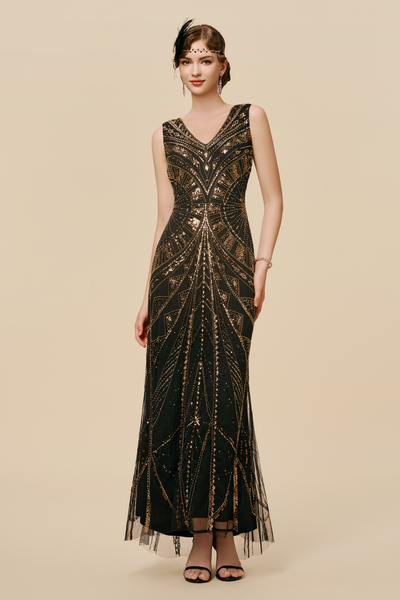 BABEYOND Art Deco Black & Gold Dress, Evening Gowns, Black / Gold, 10 BABEYOND Art Deco Black & Gold Dress, Evening Gowns, Black / Gold, 10