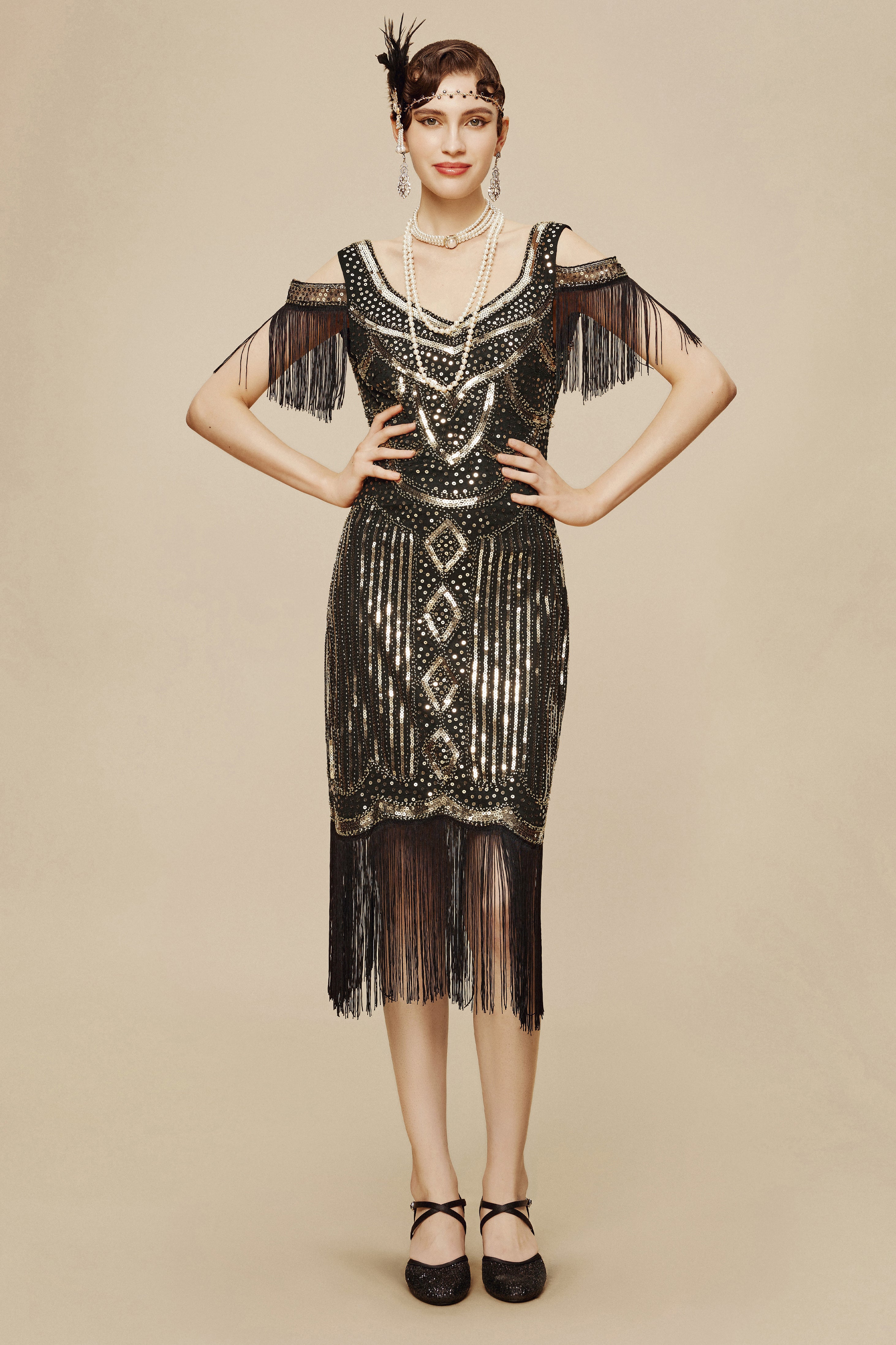 1920s ladies dresses ZAPAKA Women Black Dress Luxurious Sequined Beaded Fringe Vintage Dress, Black / L With an airy asymmetrical hemline Discover 530 1920s Dress and