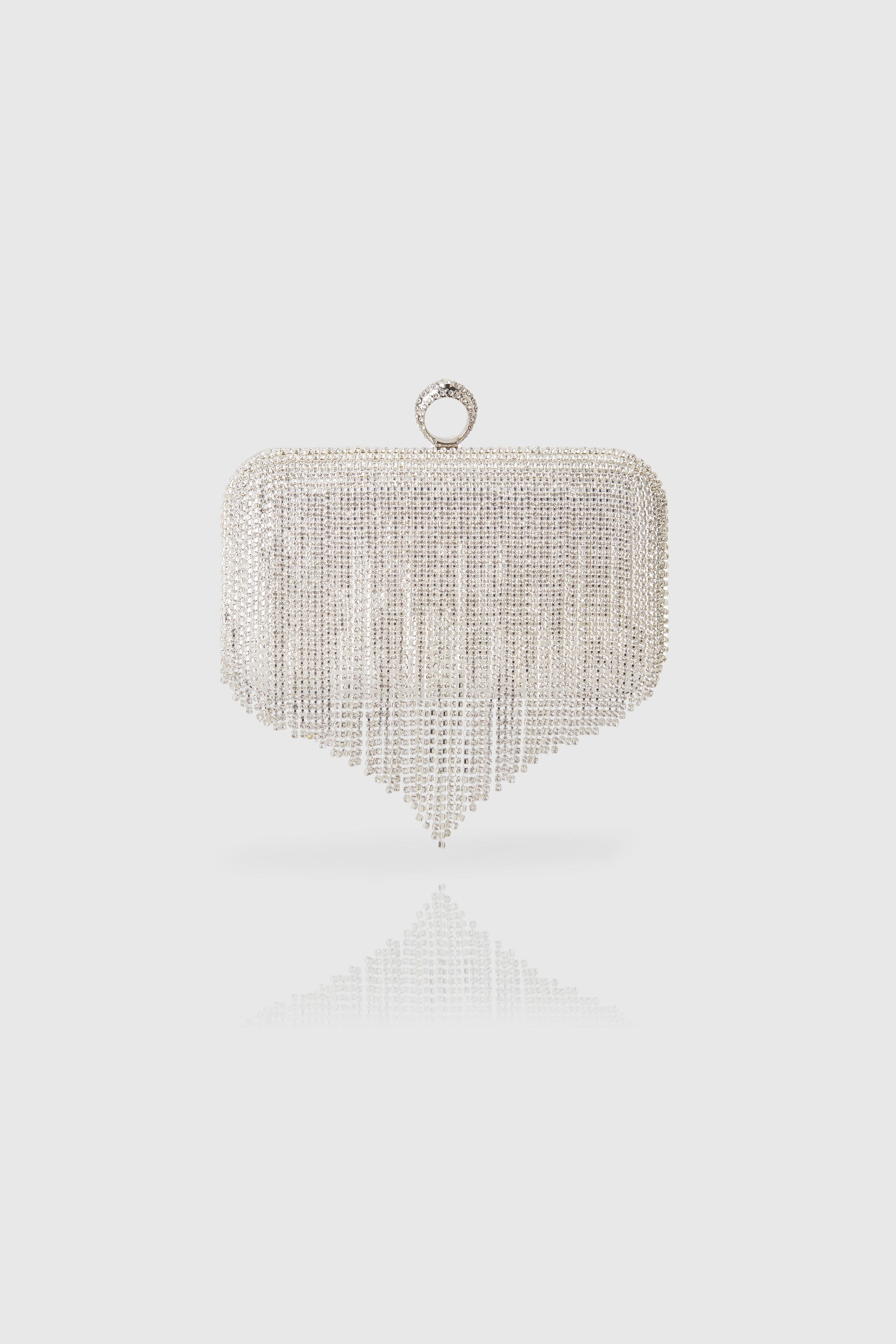 1920s Heart Shape Rhinestone Tassel Clutch