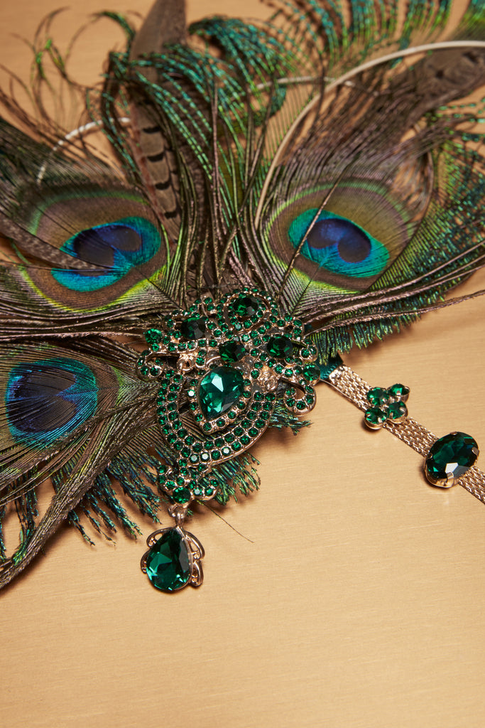 Vintage Rhinestone Peacock Feather Headpiece - BABEYOND