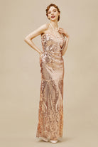 Embroidered Sequin Strapless Paisley Dress | Rosegold | 2