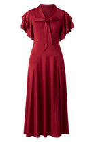 Retro Tie Neck Midi Ruffle Dress | Burgundy | 2