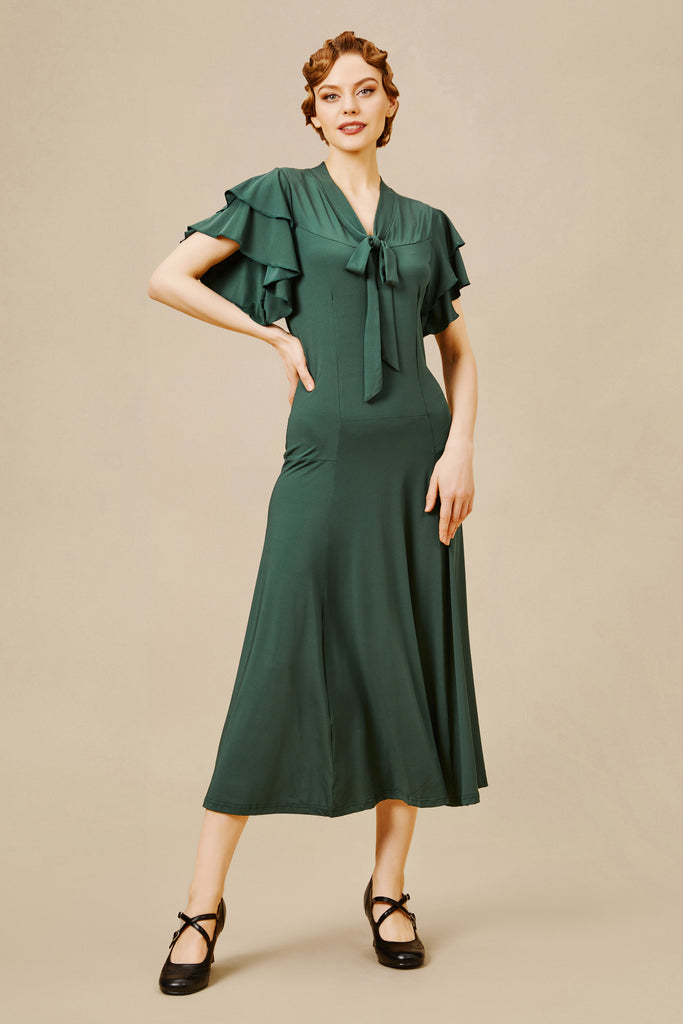 Shop 1920s Dresses - Retro Tie Neck 1920s Tea Dress | BABEYOND