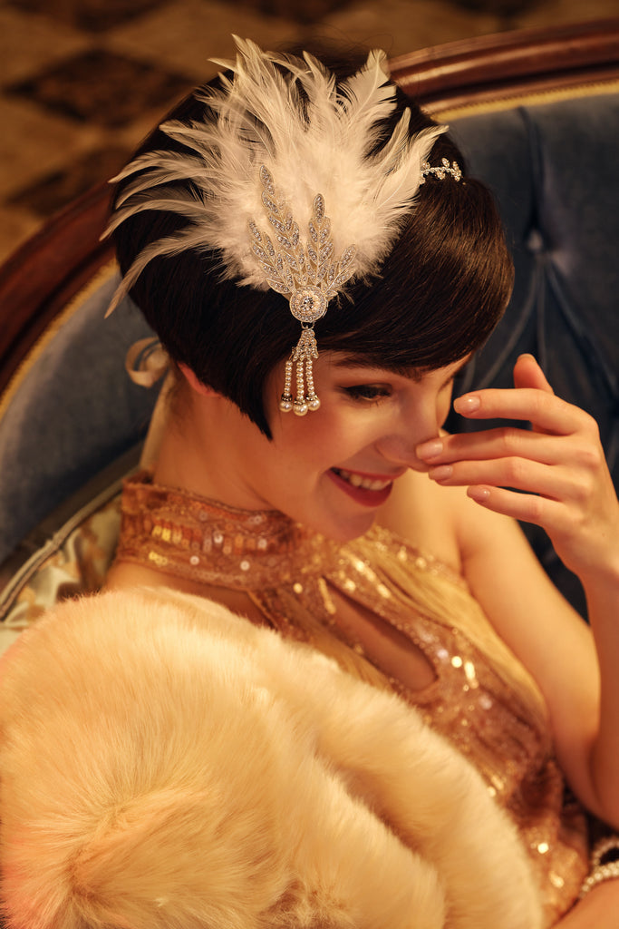 1920s Retro Feather Gatsby Headband - BABEYOND