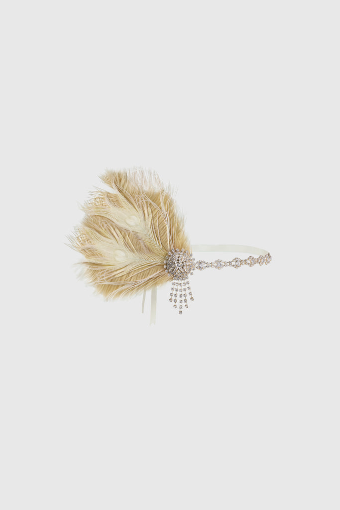 1920s Vintage Rhinestone Feather Fan - BABEYOND