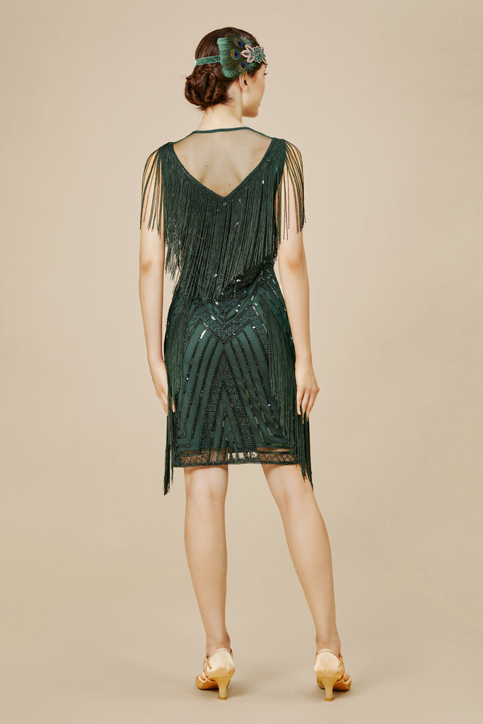 Striped Sequin Collared Gatsby Dress - BABEYOND