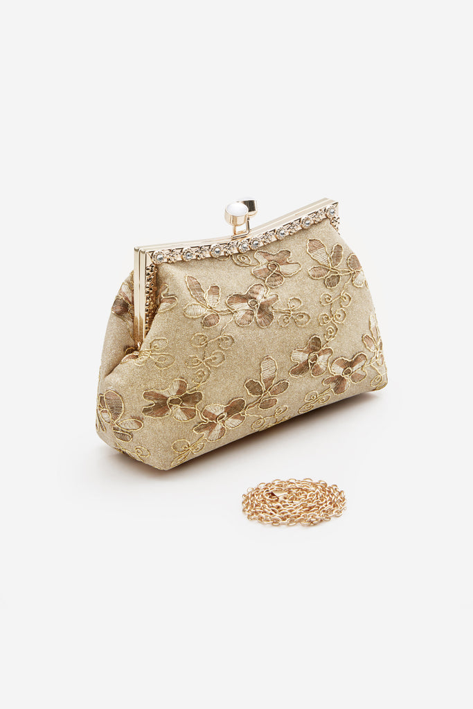 Floral Embroidery Rhinestone Evening Clutch - BABEYOND