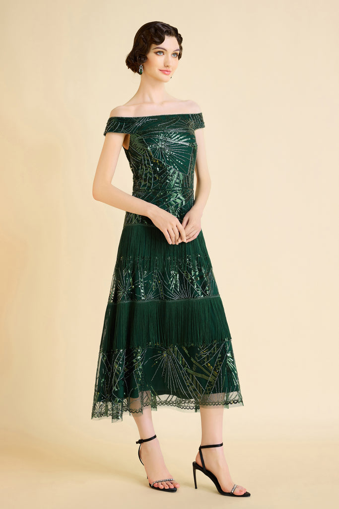 Geometric Embroidery Single Shoulder Evening Gown - BABEYOND