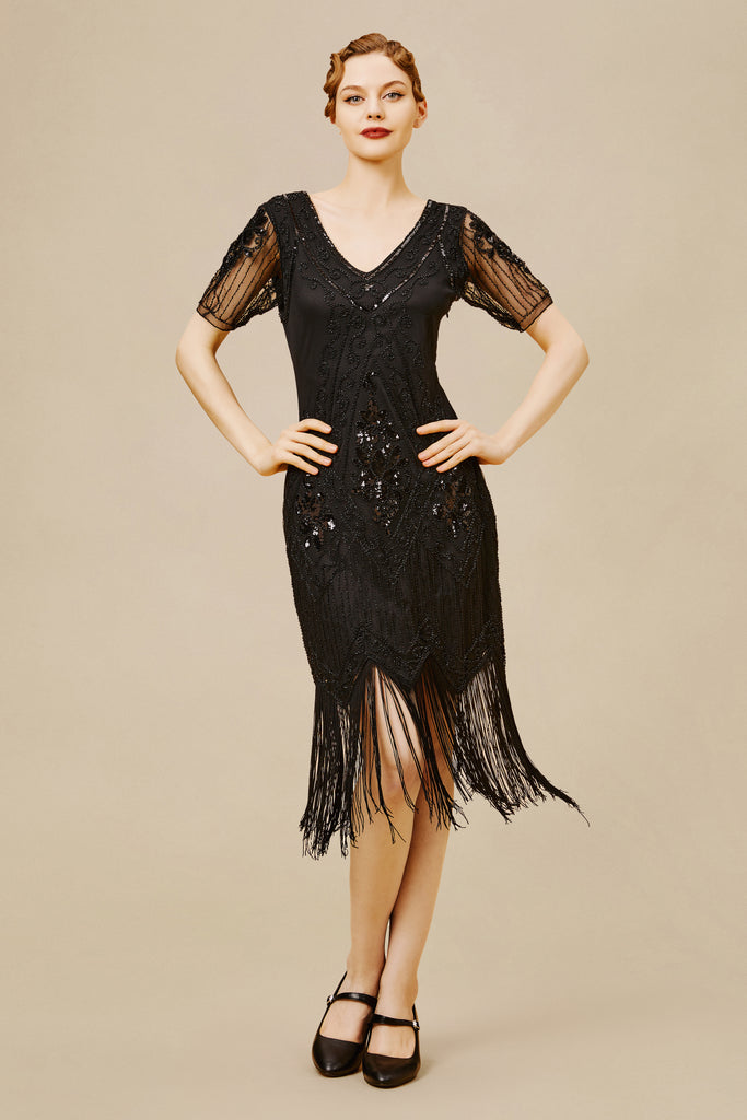 Vintage Paisley Flapper Fringe Dress - BABEYOND