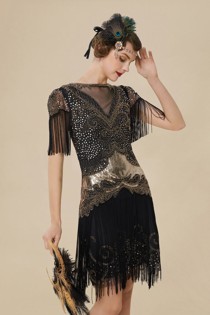 1920s Flapper Fringed Sleeves Dress - BABEYOND