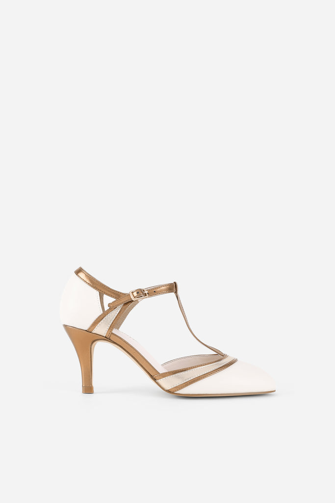 Closed Toe T-Strap Two Tone Pumps - BABEYOND
