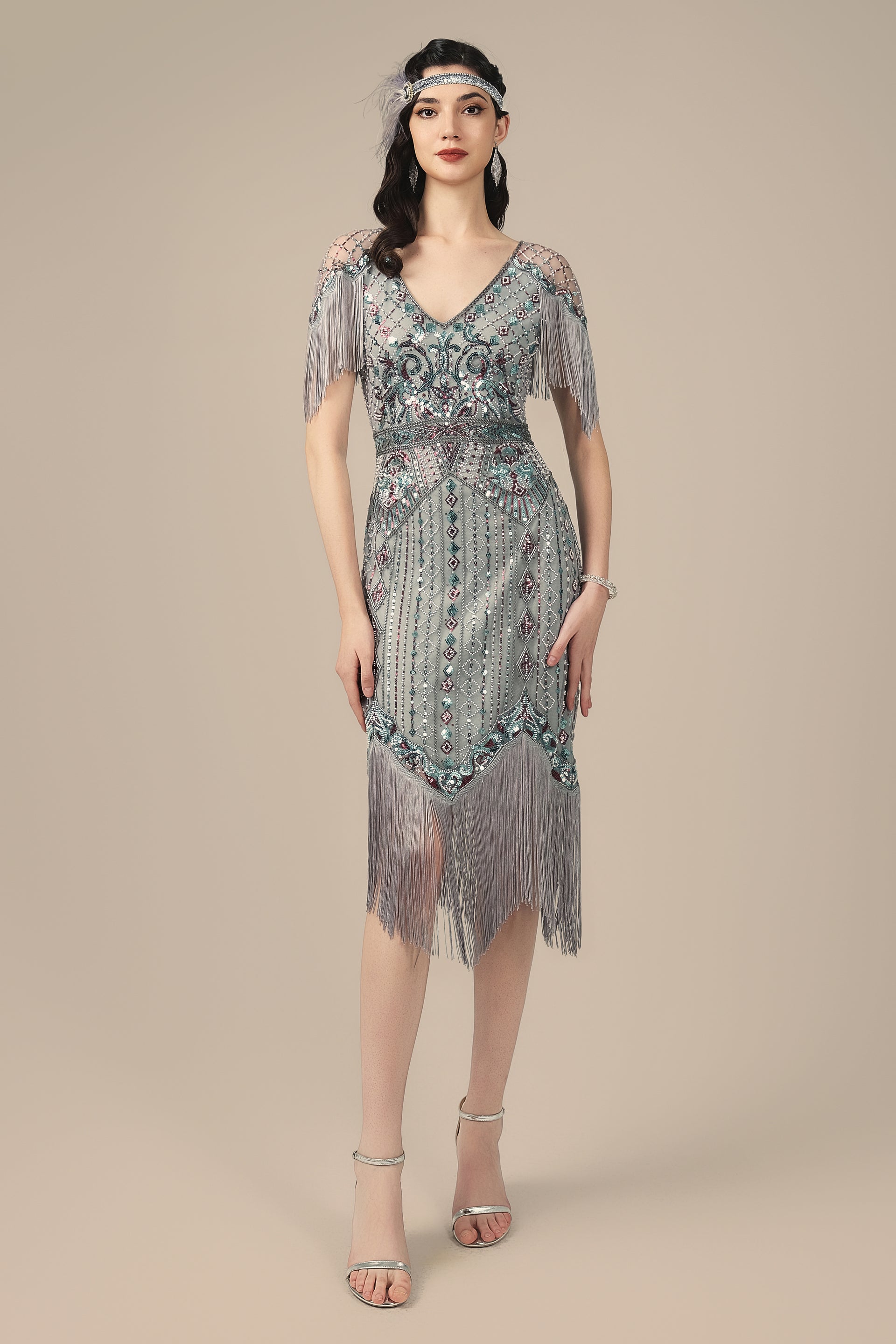 silver flapper dress Shop 1920s Dresses - Art Deco Fringe Flapper Dress