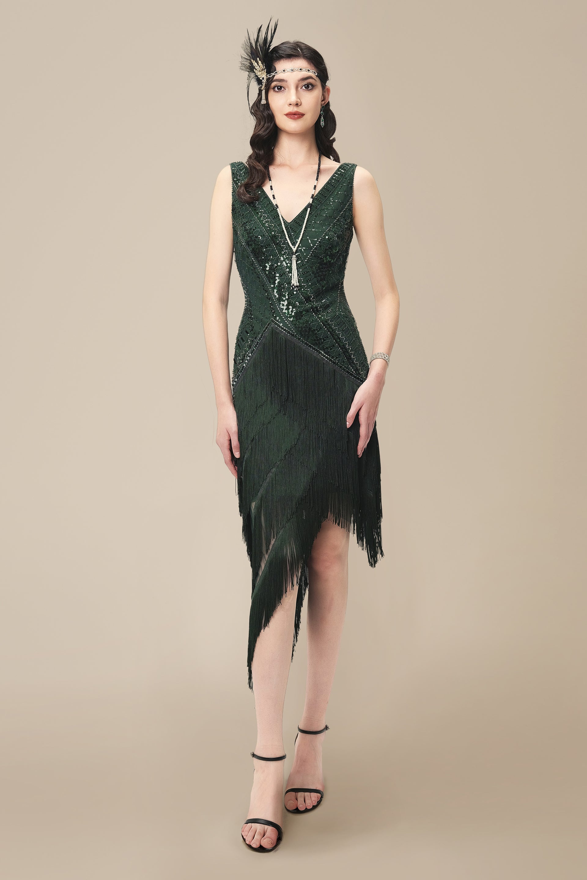 BABEYOND Multi-Layered Fringe Plus Size Dress, Plus Size Dresses, Dark Green, 14 BABEYOND Multi-Layered Fringe Plus Size Dress, Plus Size Dresses, Dark Green, 14