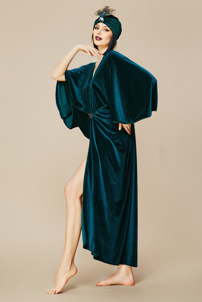 Batwing Sleeve Art Deco Robe Dress - BABEYOND