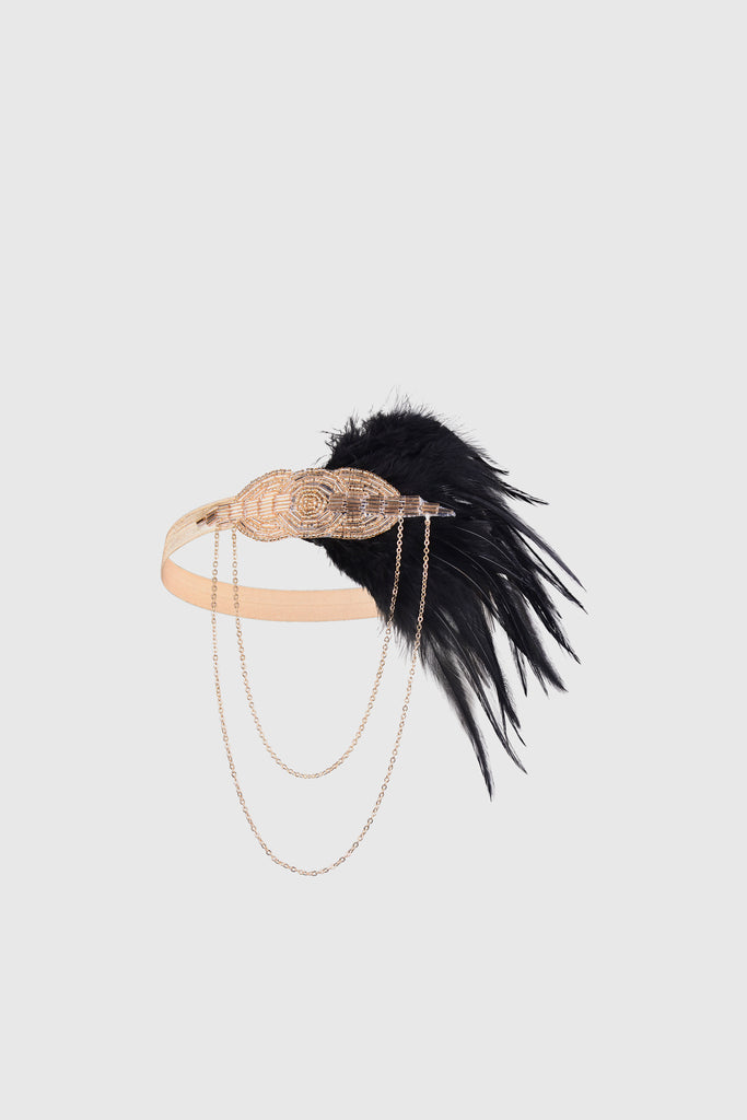 Dangling Chain Ostrich Feather Headband - BABEYOND