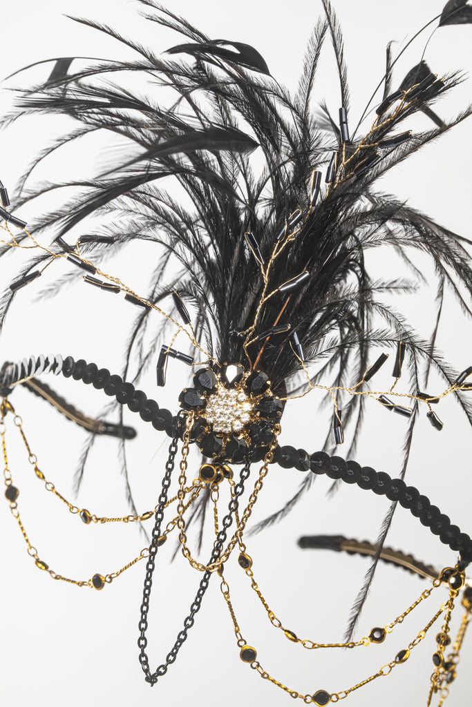 Beaded Crystal Chain Feather Headband - BABEYOND