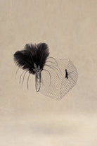 Beaded Leaf Feather Headband With Veil | Black | 1