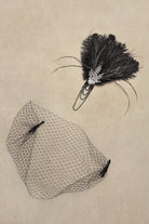 Beaded Leaf Feather Headband With Veil | Black | 2