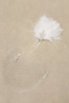 Beaded Leaf Feather Headband With Veil | White| 2