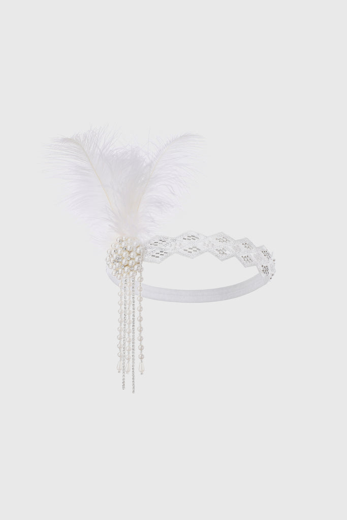 Beaded Rhinestone Floral Feather Headband - BABEYOND