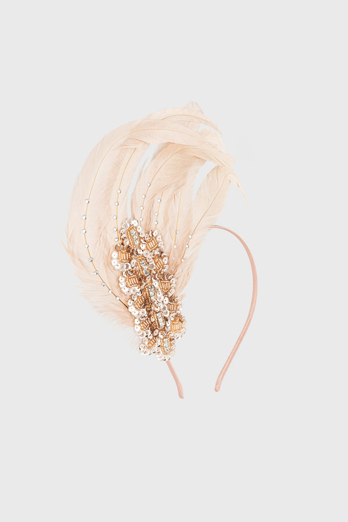 Beaded Sequin Leaf Feather Headband - BABEYOND