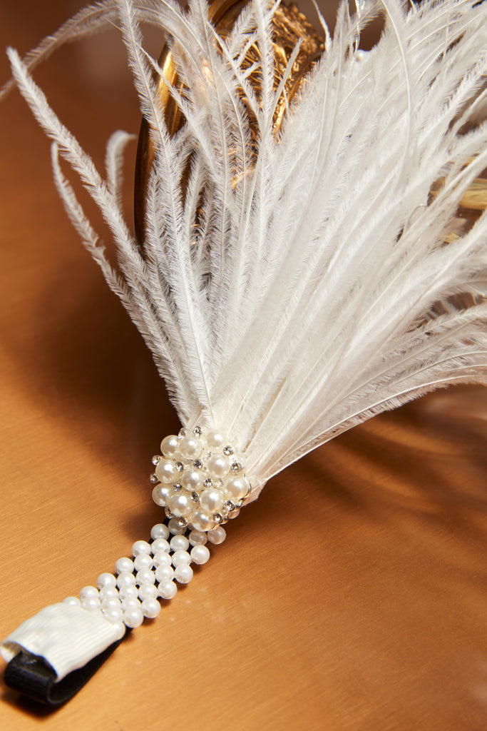 Braided Pearl Feather Headpiece - BABEYOND