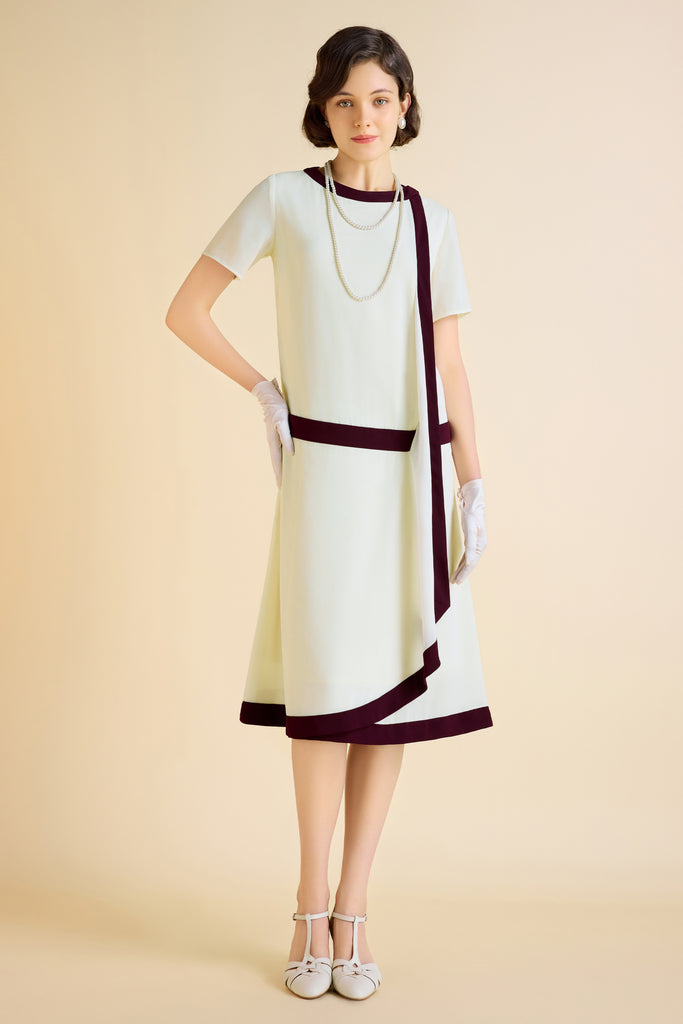 Cascading Ruffle Color Block Day Dress - BABEYOND