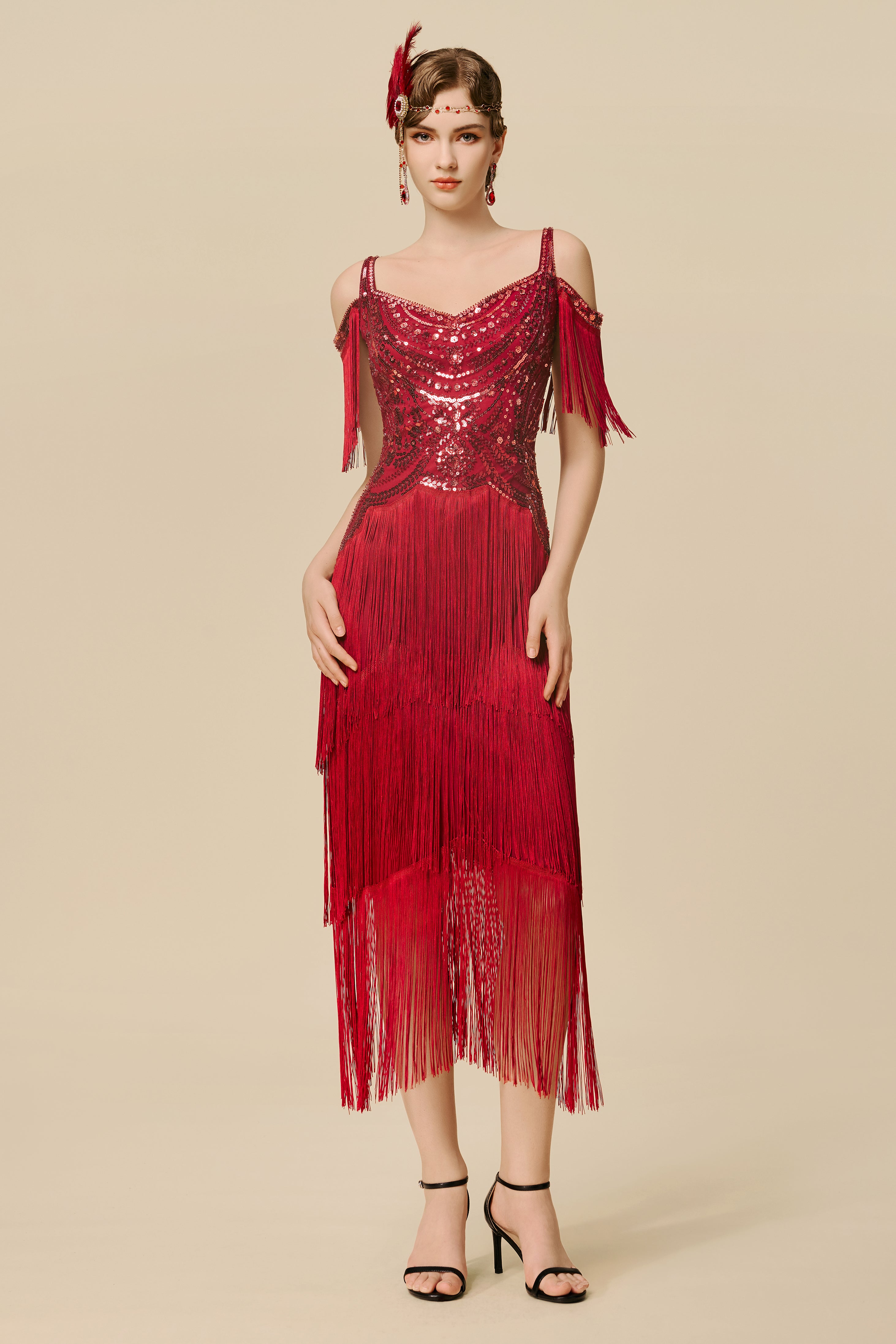plus size fringe dress Multi Rainbow Tassel Beaded Shift La Femme Sequin Trumpet Gown (Plus Size) US16 UK20 AUS20 EU48 Betty