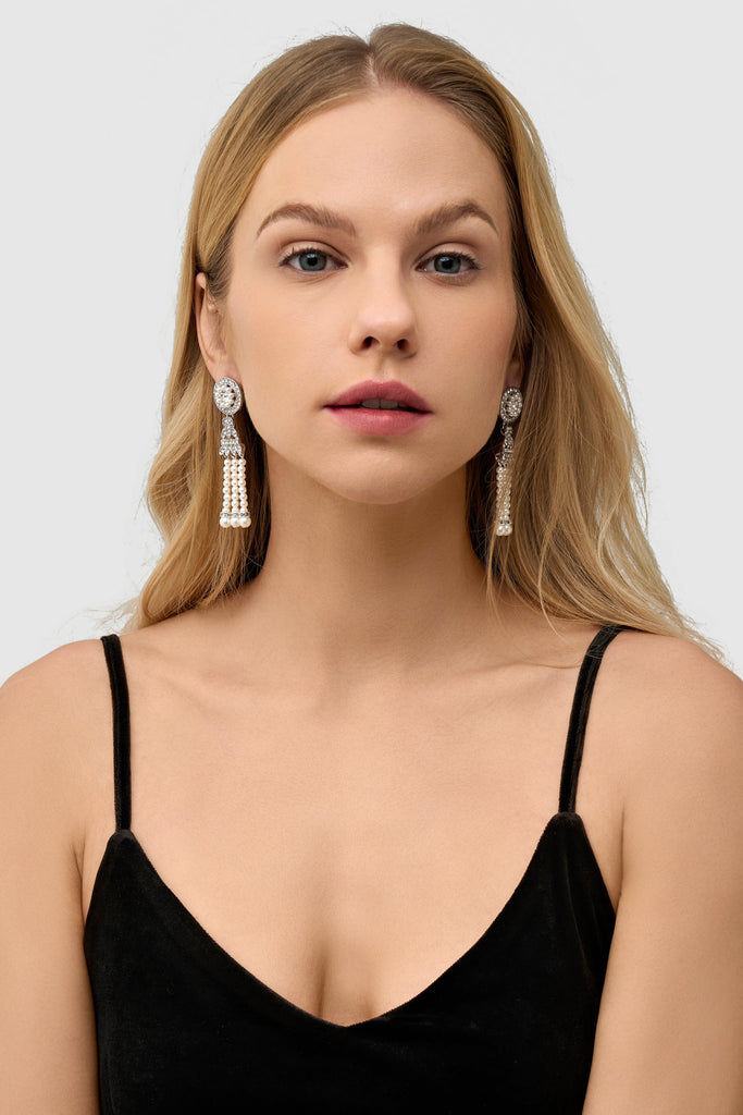 Vintage Zircon Studded Pearl Earrings - BABEYOND