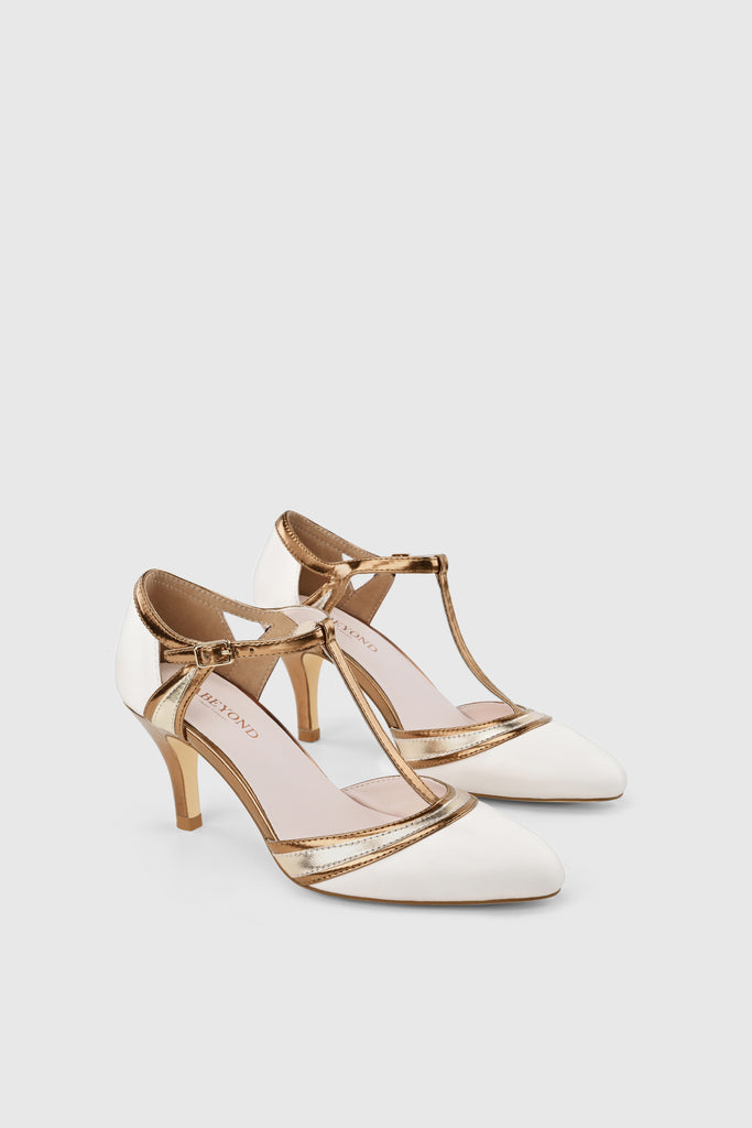 Closed Toe T-Strap Two Tone Pumps - BABEYOND