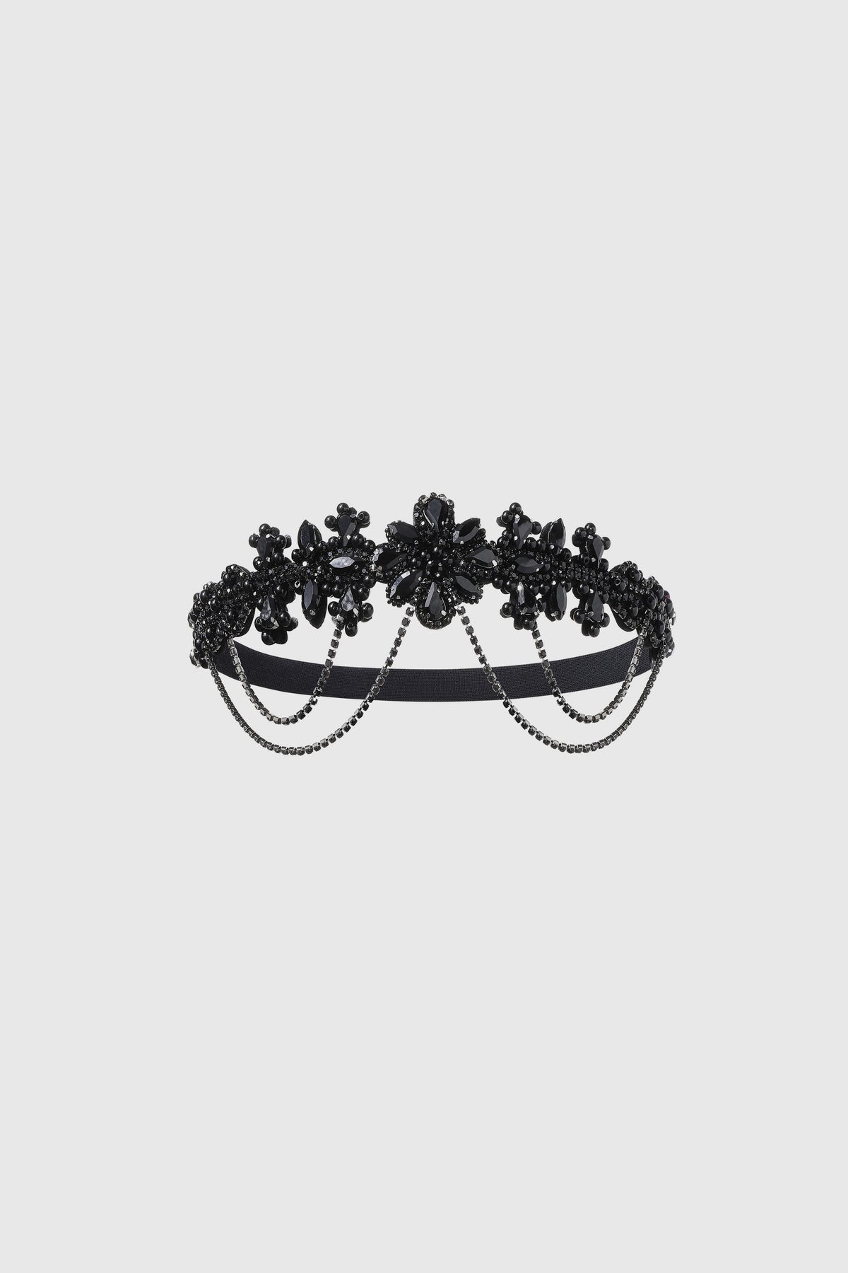 Black Rhinestone Floral Headband Shop 1920s Headpieces - Black Feather Rhinestone Headband  main image 2