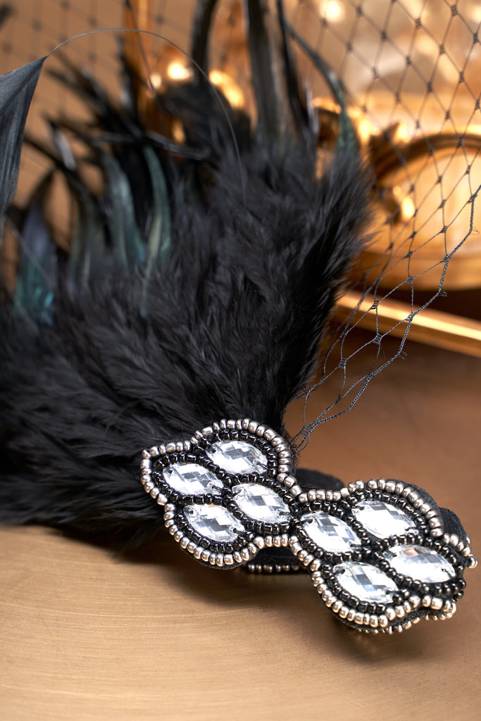 Embellished Rhinestone Feather Headband - BABEYOND
