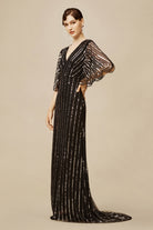 Embellished Sequin Cape Sleeve Dress | Black | 4