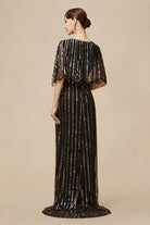 Embellished Sequin Cape Sleeve Dress | Black | 2