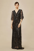 Embellished Sequin Cape Sleeve Dress | Black | 1