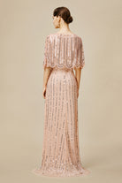 Embellished Sequin Cape Sleeve Dress | Pink | 2