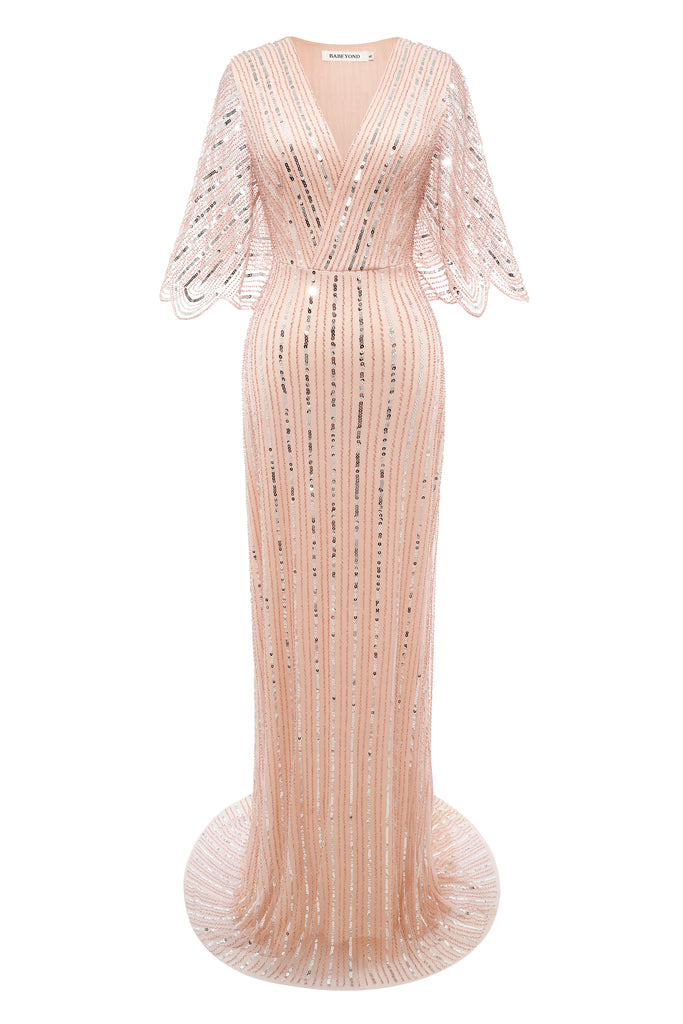 Embellished Sequin Evening Gown - BABEYOND