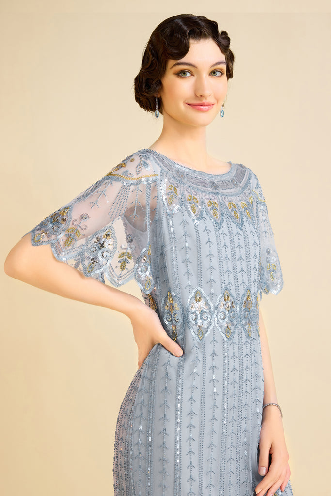 Floral Contrast Beaded Fringe Flapper Dress - BABEYOND
