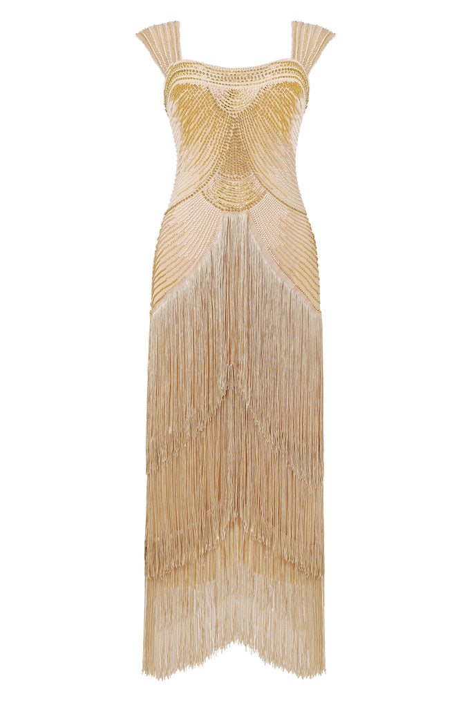 Graceful Gradient Bead Fringe Evening Gown - BABEYOND