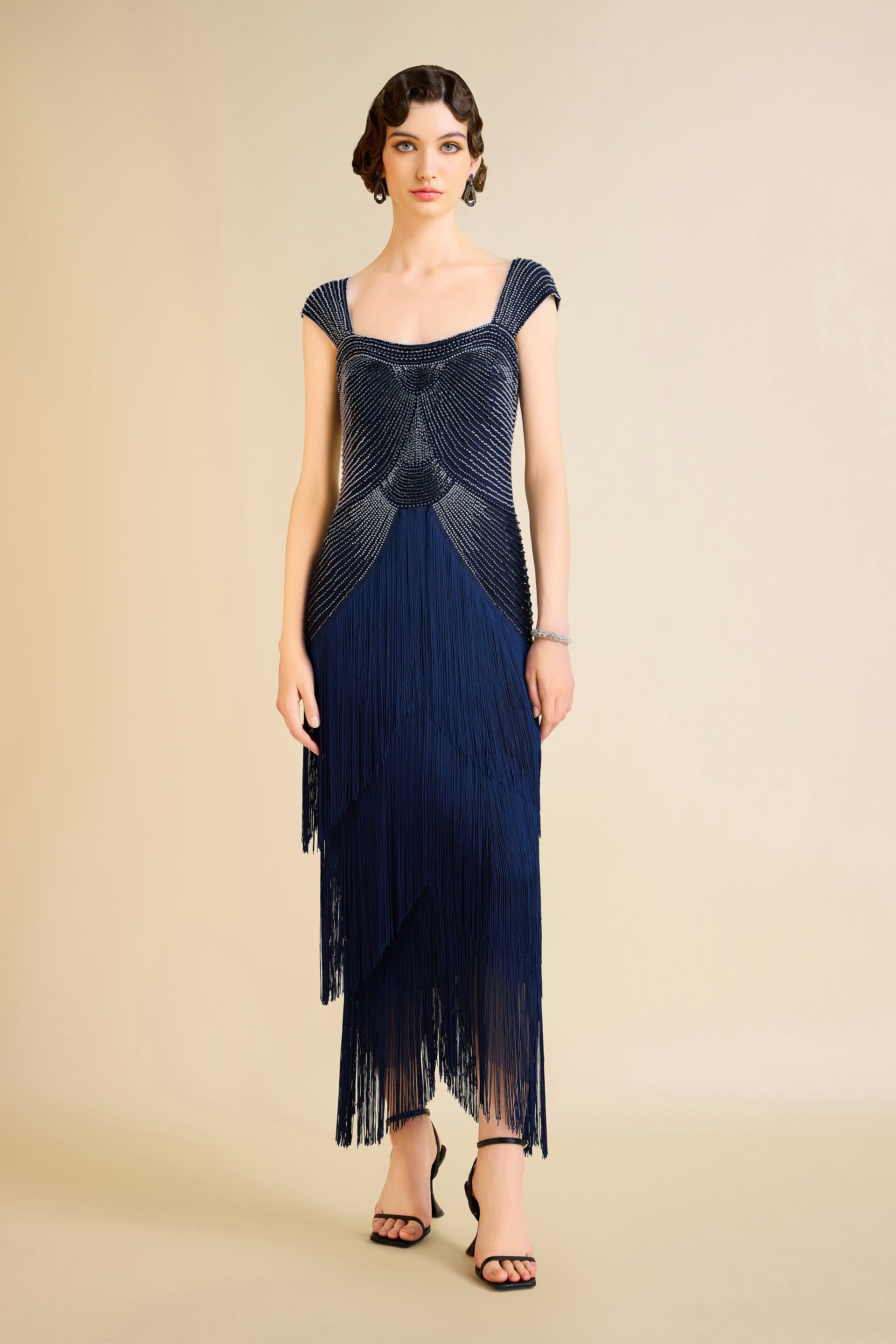 plus size beaded fringe dress ASHLEYlauren Beaded Fringe Midi Dress 11766 main image 1