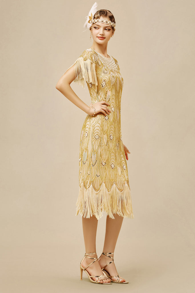 Enigmatic Iridescent Sequins Beaded Flapper Dress - BABEYOND