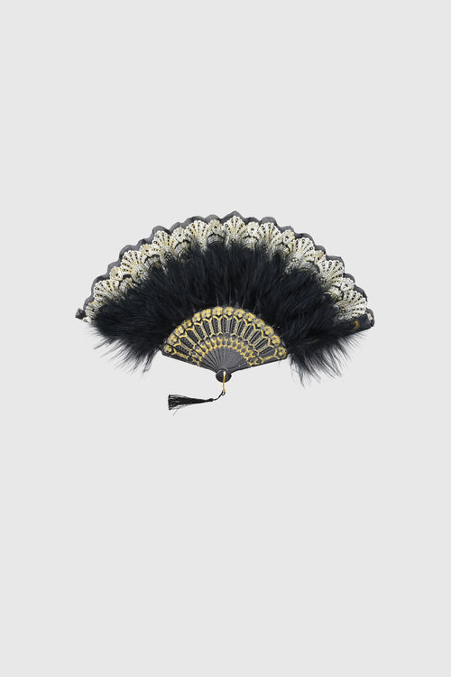 ✨NEW✨Elegant Black and Gold Feather Fan Shop 1920s Feather Fan - Fluffy Feather Fan | BABEYOND main image 2