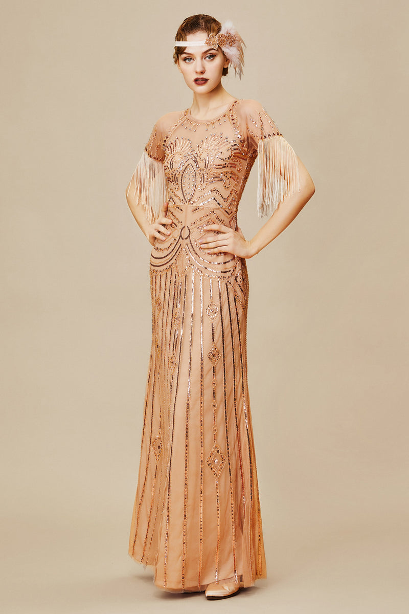 Mermaid Hem 1920s Maxi Sequin Fringe Dress