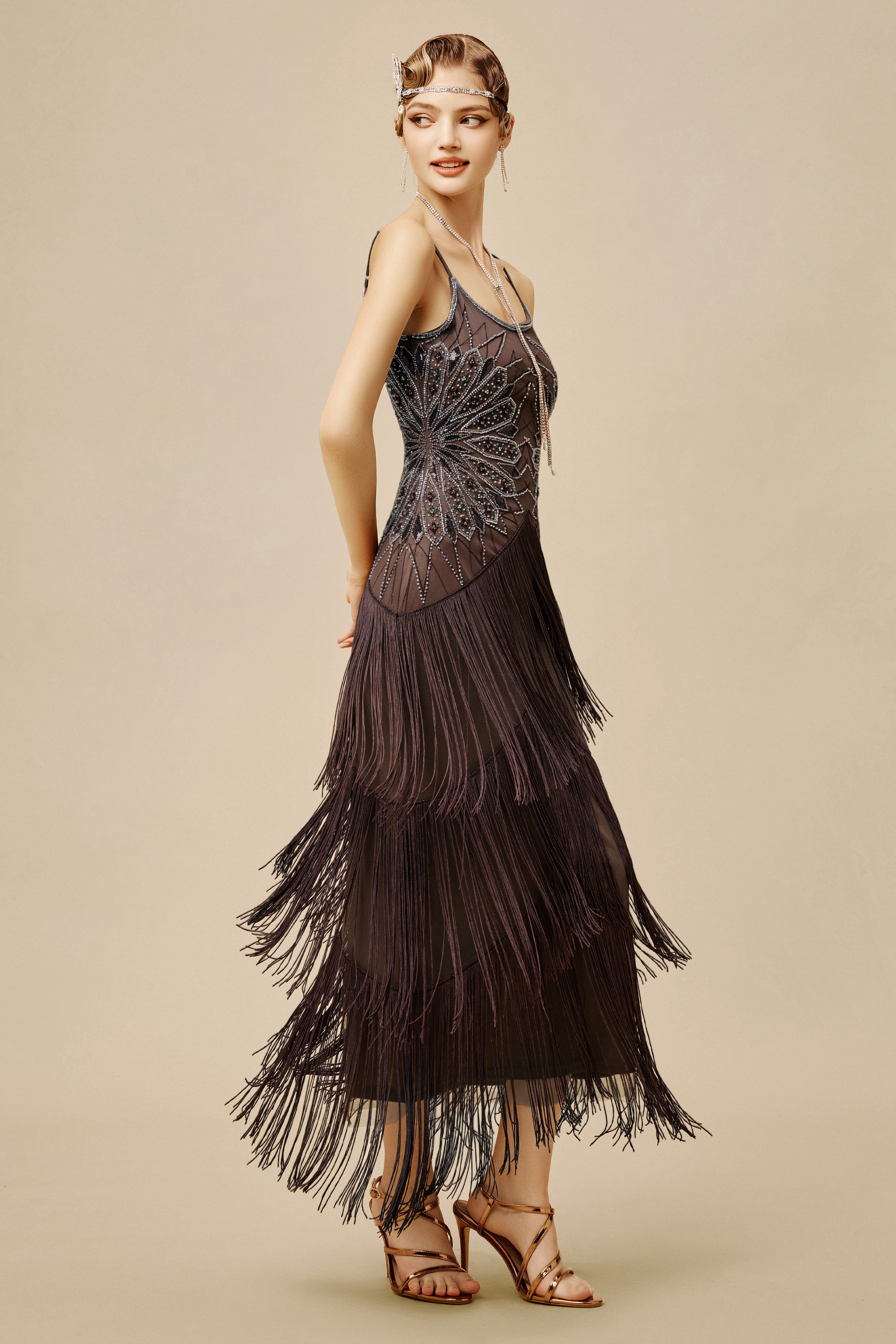 Shop 1920s Dresses - Geometric Fringe Flapper Dress | BABEYOND