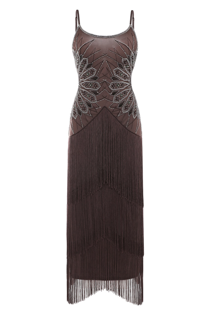 Stylish Geometric Fan Fringe Evening Gown - BABEYOND