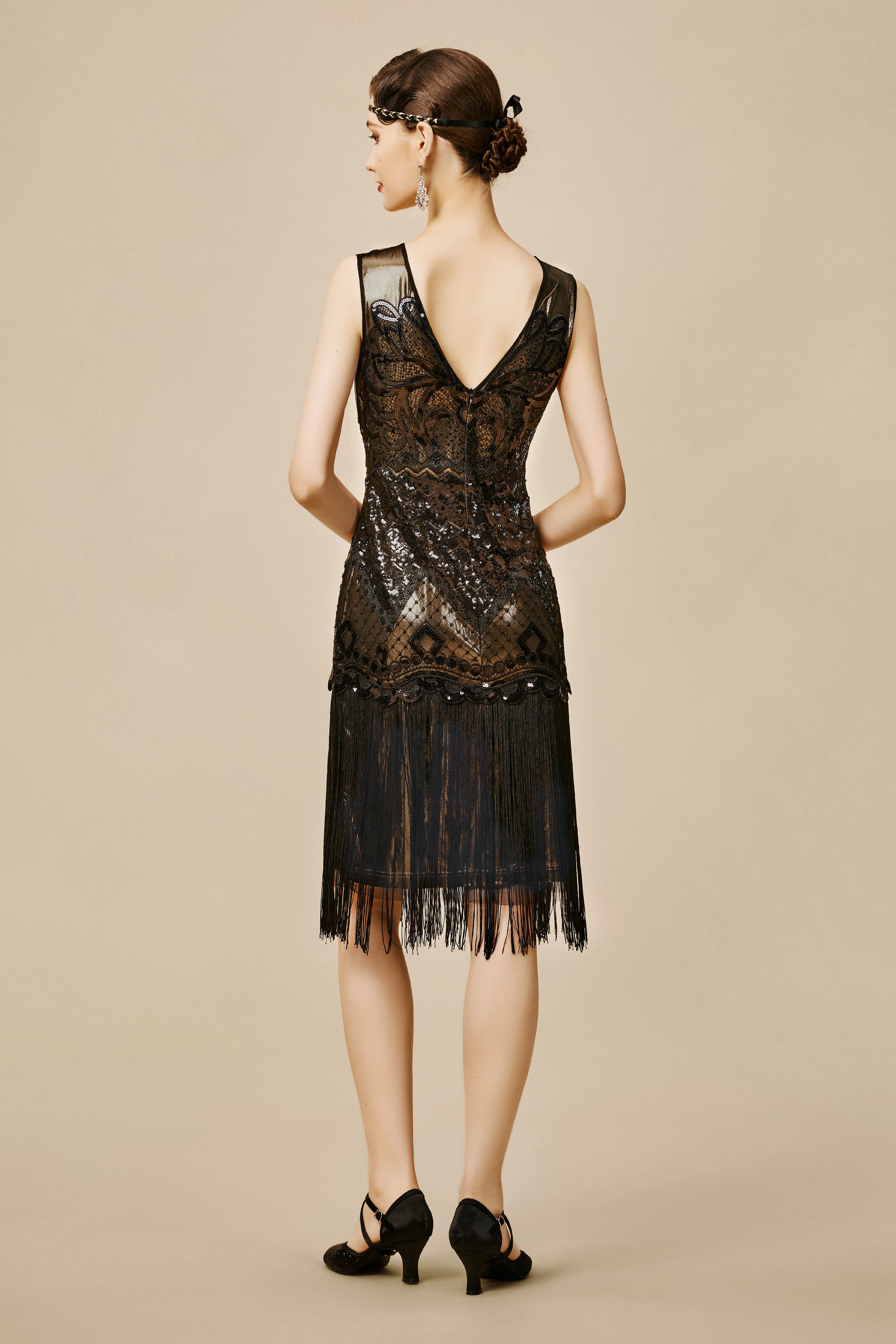 Shop 1920s Dresses - Sequins Fringe Flapper Dress | BABEYOND