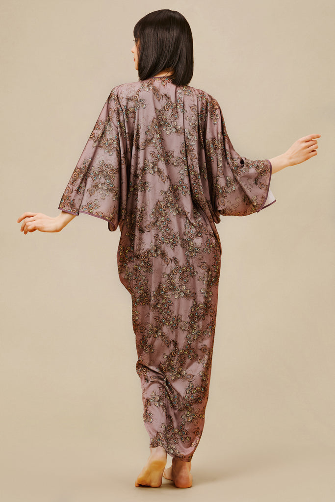 Printed Floral Bat Sleeve Robe Dress - BABEYOND